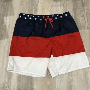 Dream Wave Men's‎ Size L USA Flag Swim Trunks Red White Blue Patriotic UPF 50+